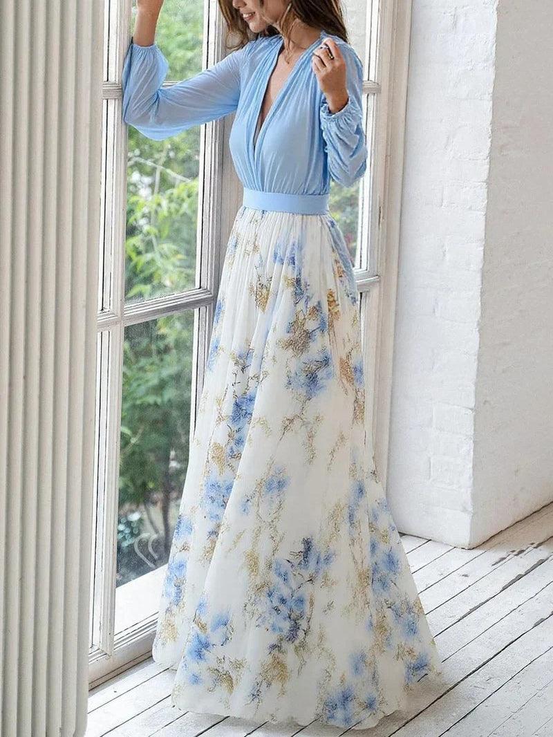 Aurora Valencia | Stunning Floral Print V-Neck Maxi Dress Dress