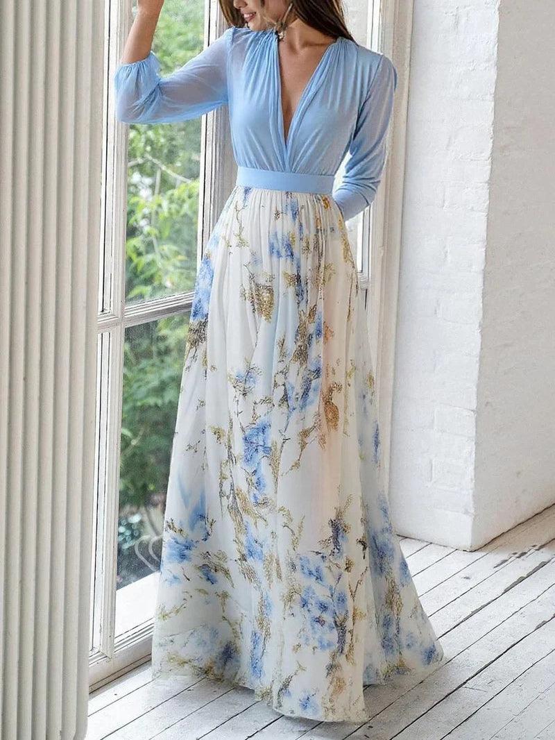 Aurora Valencia | Stunning Floral Print V-Neck Maxi Dress Dress
