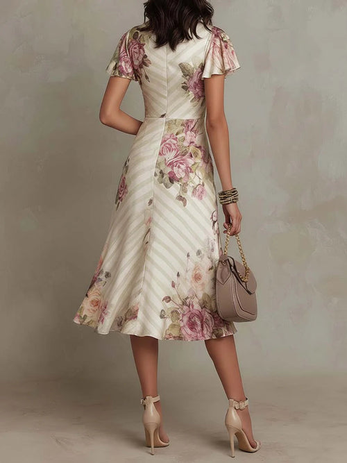 Aurora Valencia  | Vintage Floral Satin Midi Dress