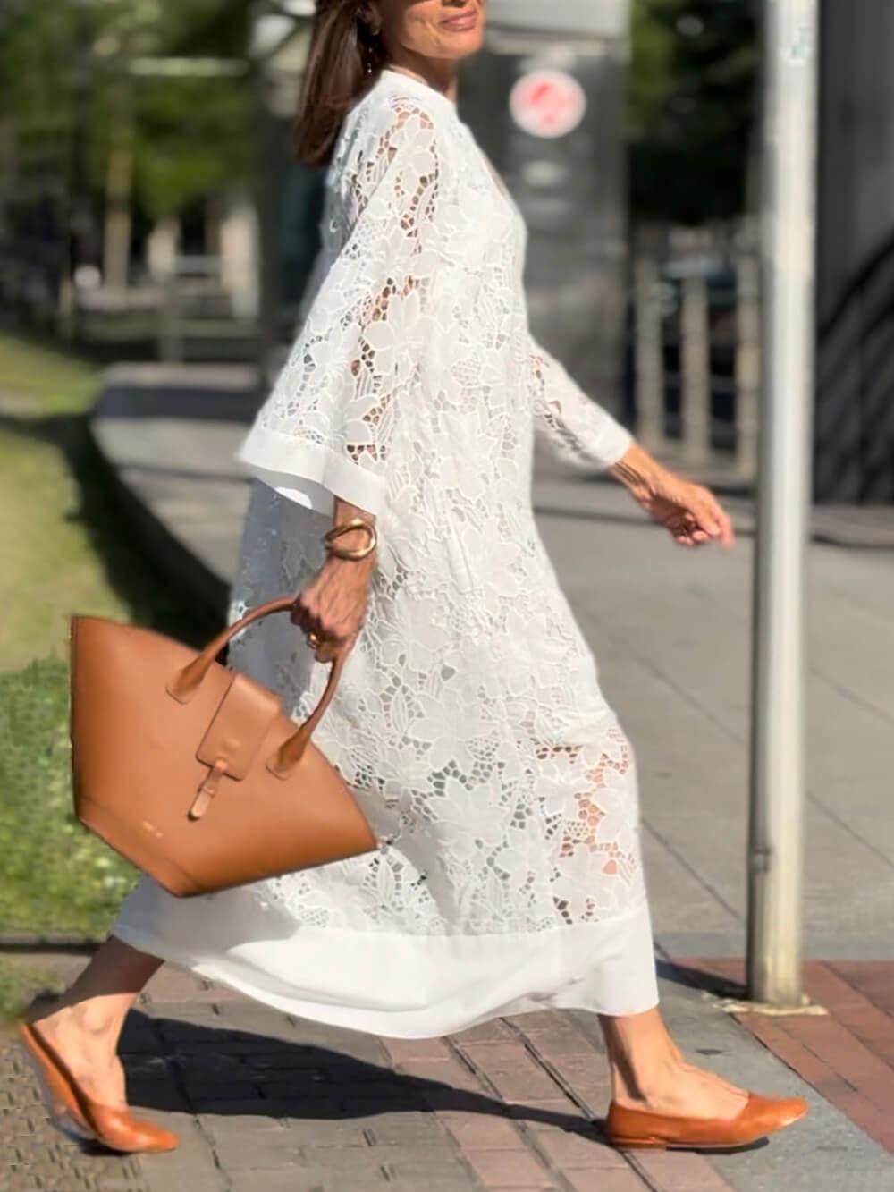 Aurora Valencia | Beach Glam Flower V-Neck Midi Dress
