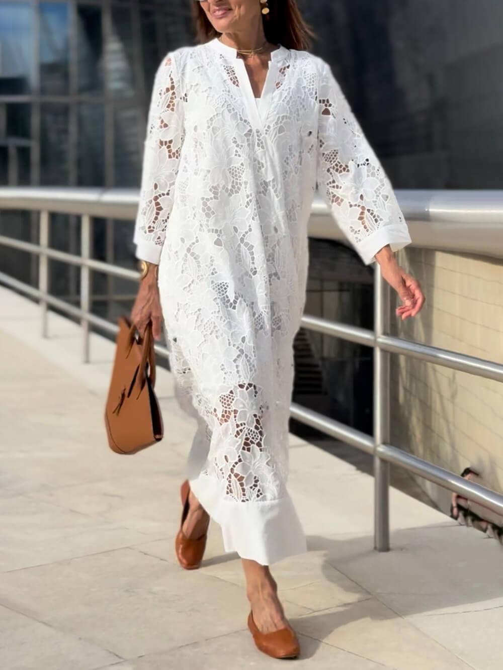 Aurora Valencia | Beach Glam Flower V-Neck Midi Dress