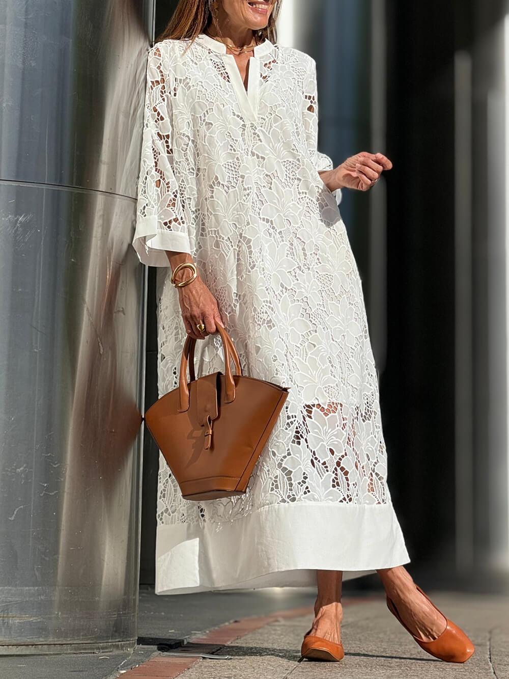 Aurora Valencia | Beach Glam Flower V-Neck Midi Dress