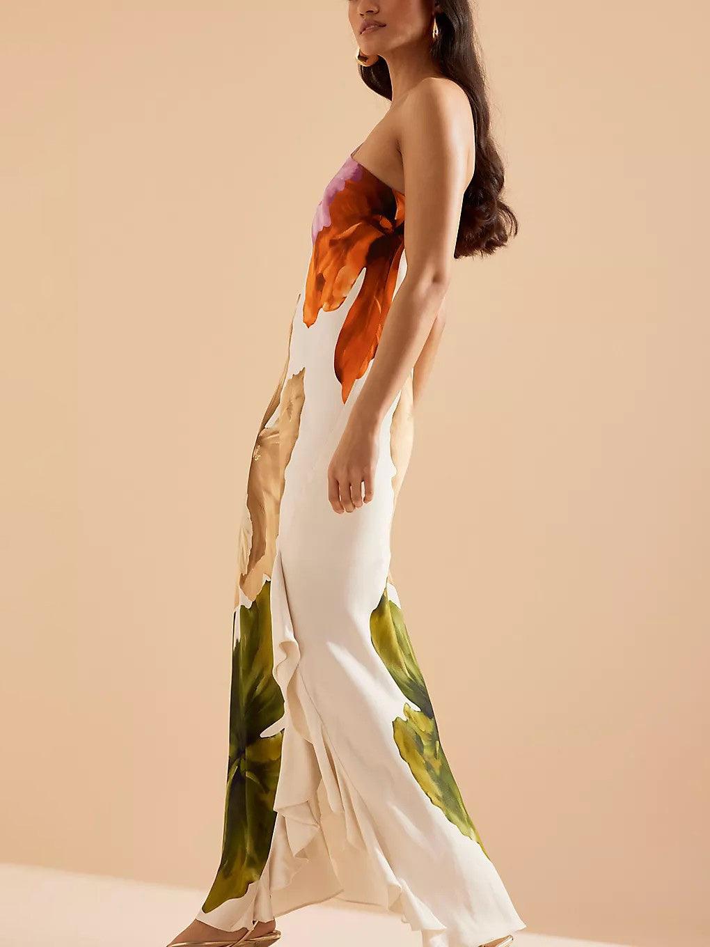 Aurora Valencia | Resort Vibes Elegant Floral Print One-shoulder Maxi Dress