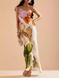 Aurora Valencia | Resort Vibes Elegant Floral Print One-shoulder Maxi Dress
