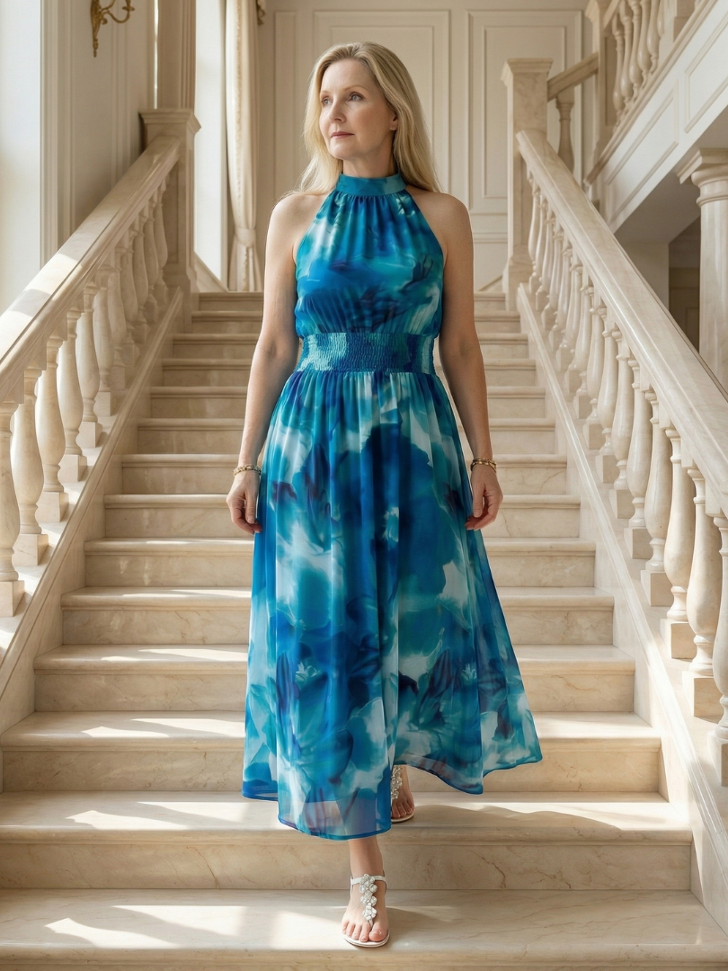 Aurora Valencia | Gathered Halter Midi Dress