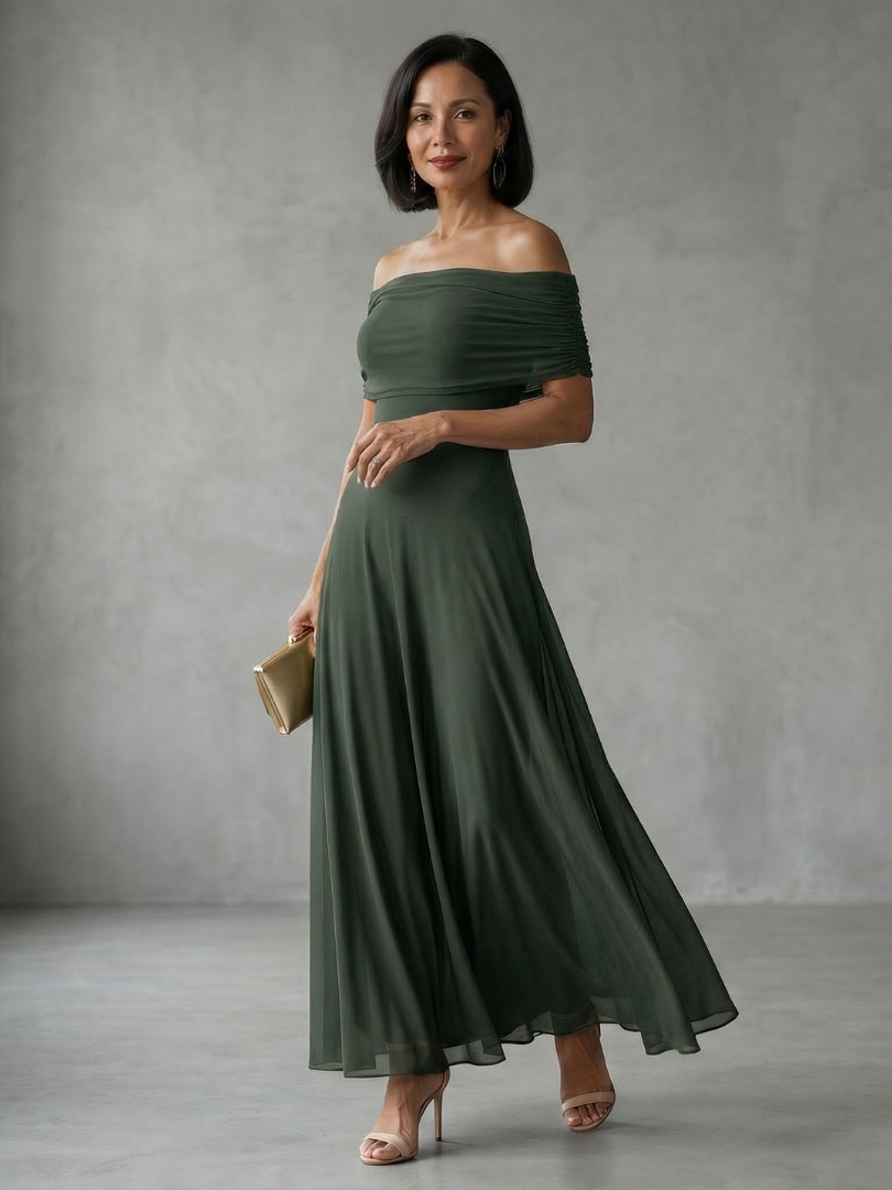 Aurora Valencia | Off Shoulder Draped Midi Dress