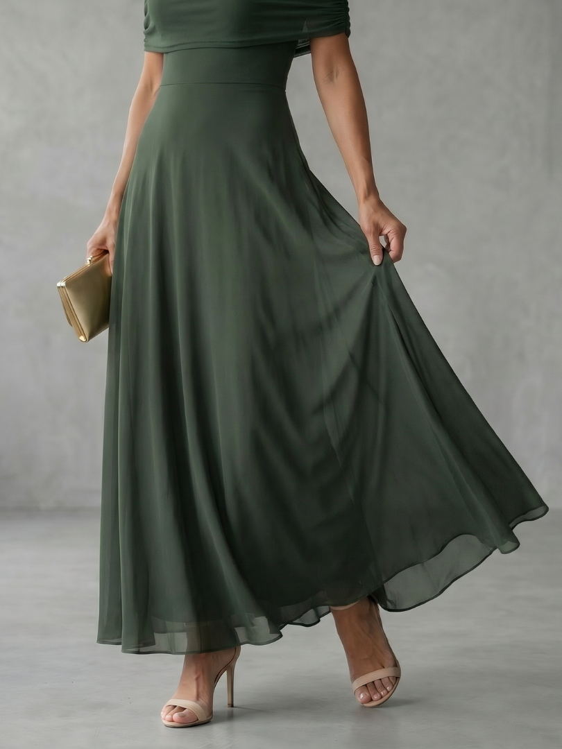 Aurora Valencia | Off Shoulder Draped Midi Dress