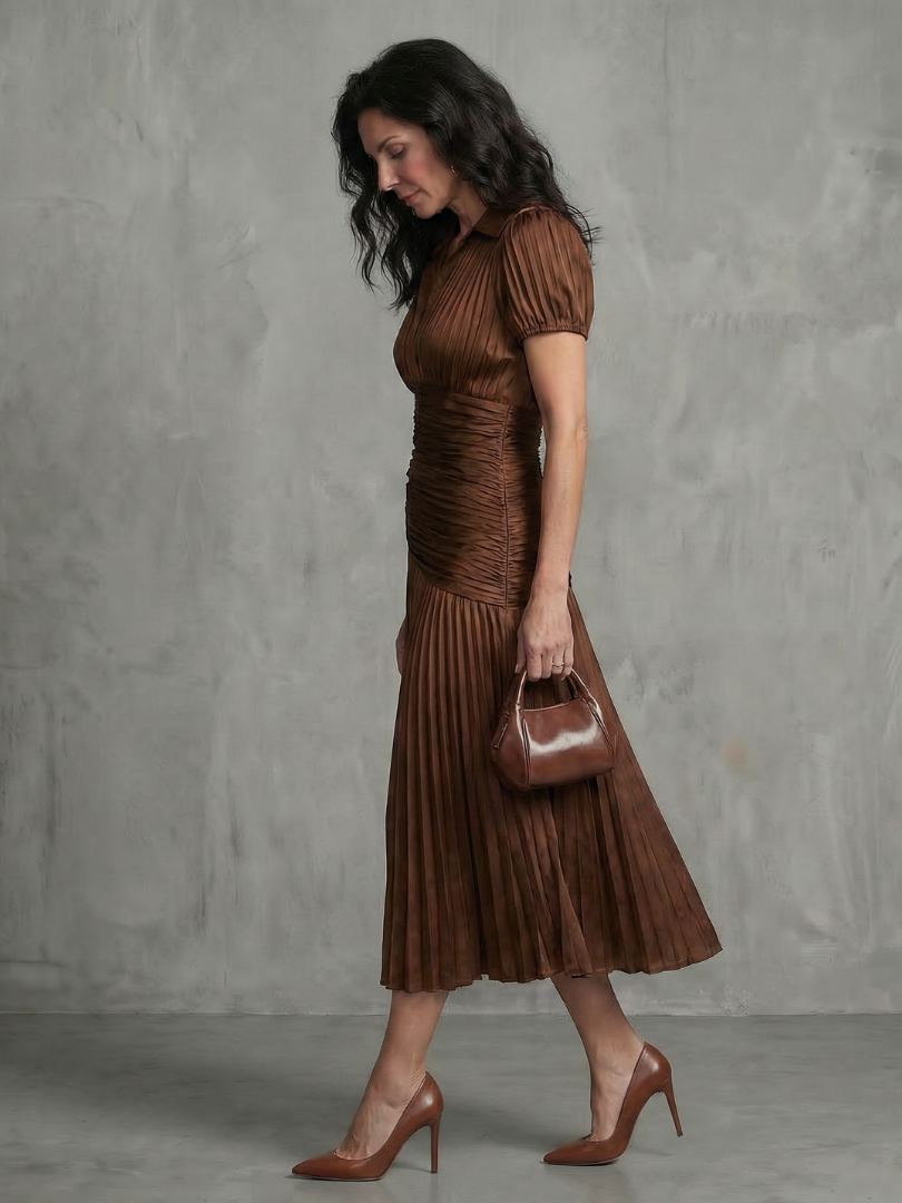 Aurora Valencia  | Pleated Waistline Stripe Midi Dress