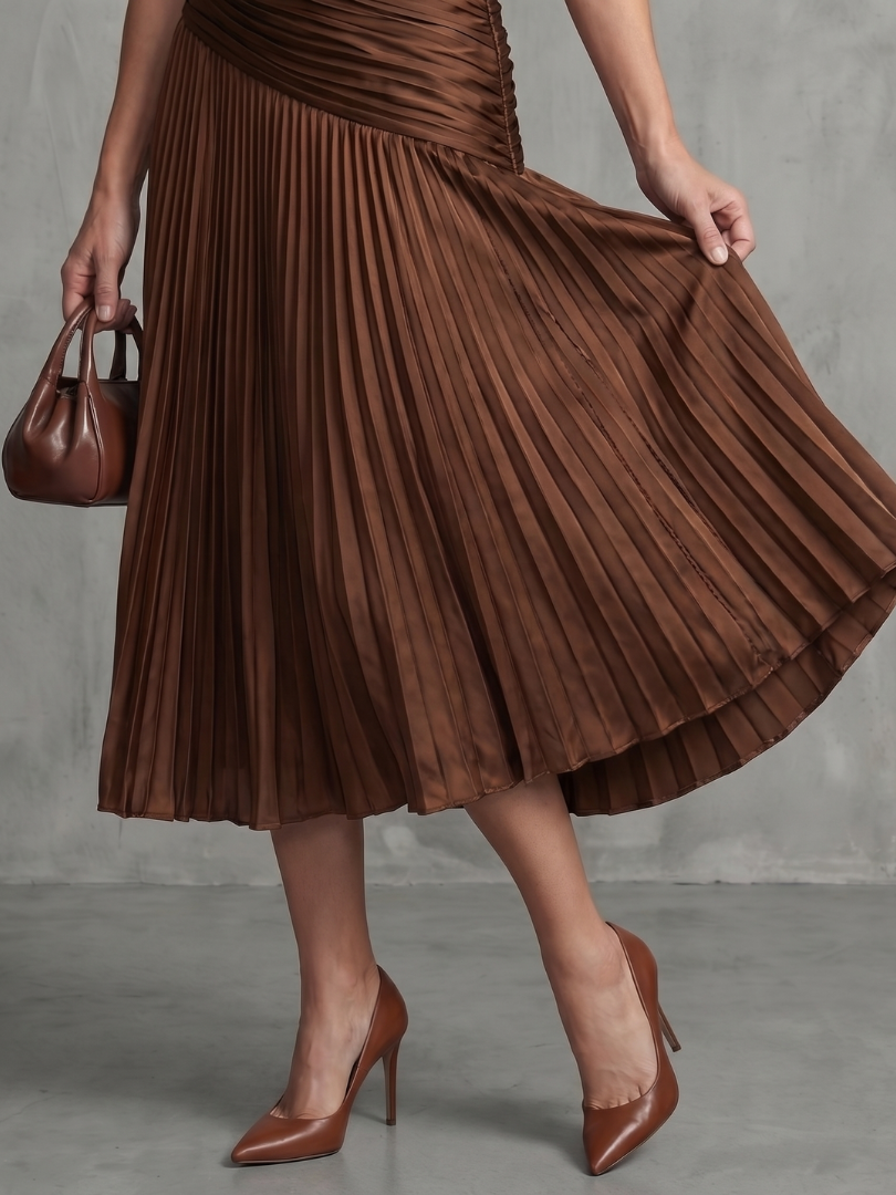Aurora Valencia  | Pleated Waistline Stripe Midi Dress