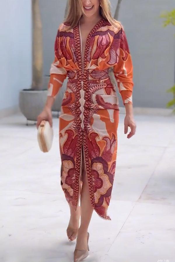 Aurora Valencia | Sun Escape Unique Print Dolman Midi Dress