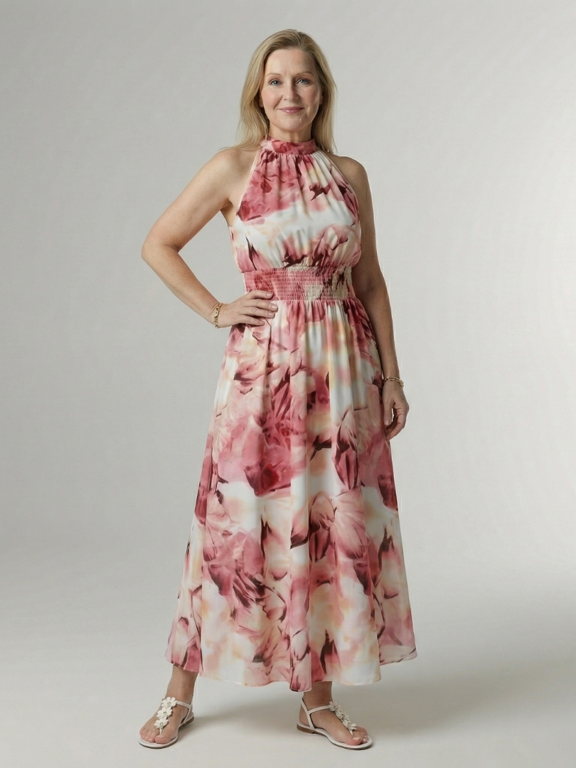 Aurora Valencia | Gathered Halter Midi Dress