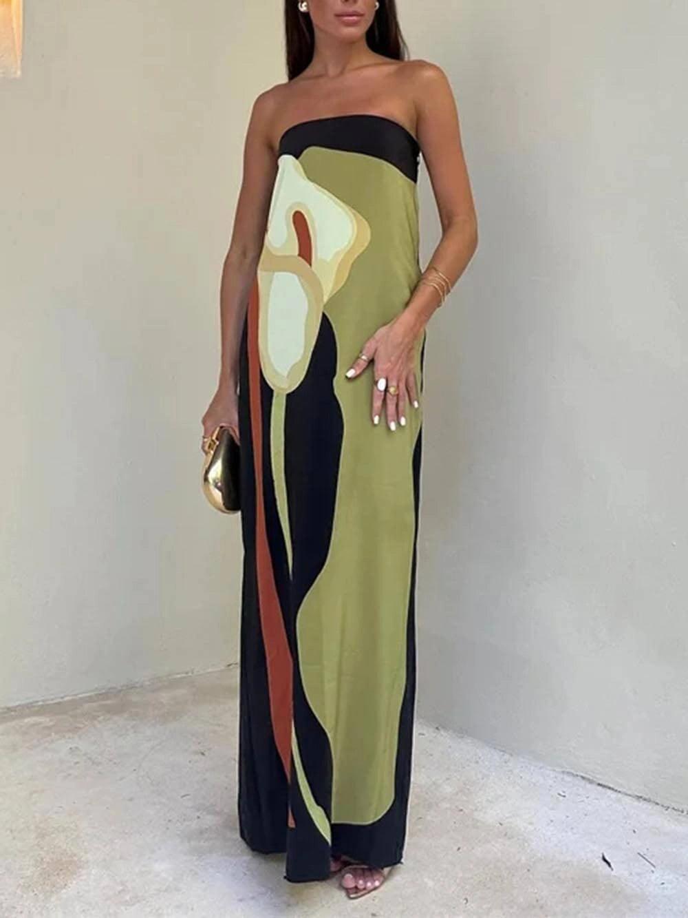 Aurora Valencia | Coastal Chic Strapless Printed Maxi Party Dress