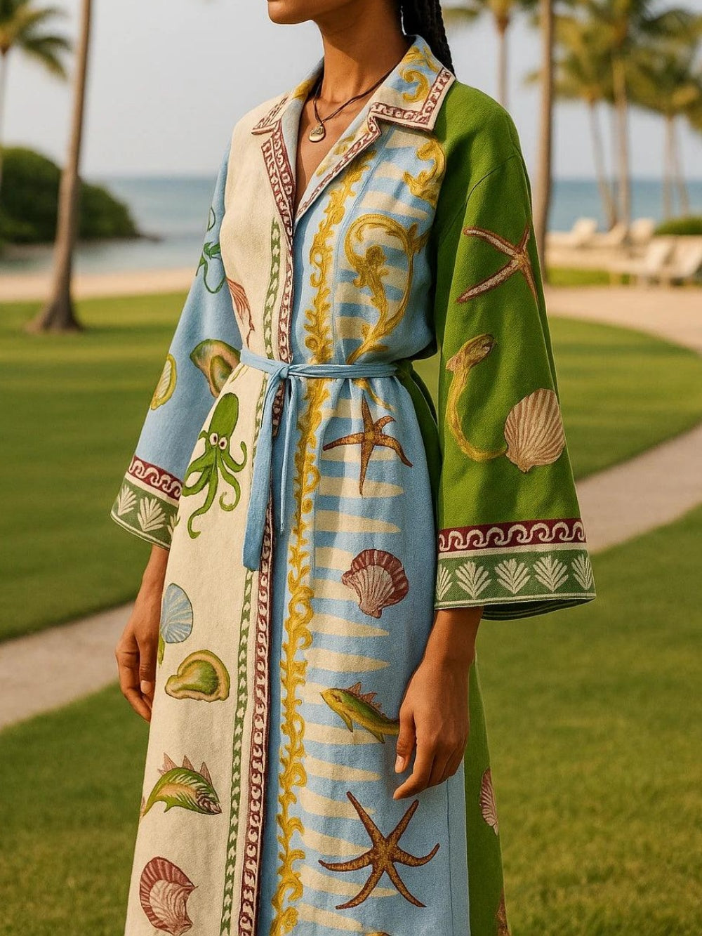 Aurora Valencia | Belted Printed Twill Midi Shirt Dress Dress