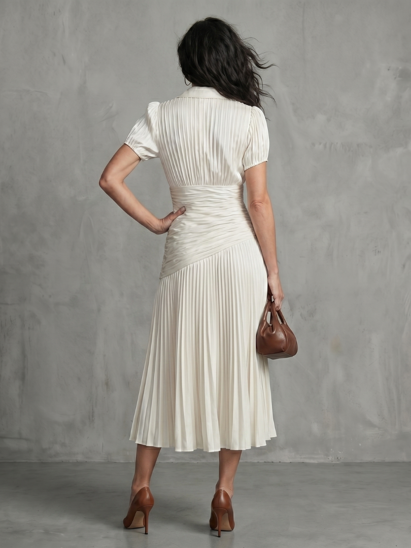Aurora Valencia  | Pleated Waistline Stripe Midi Dress