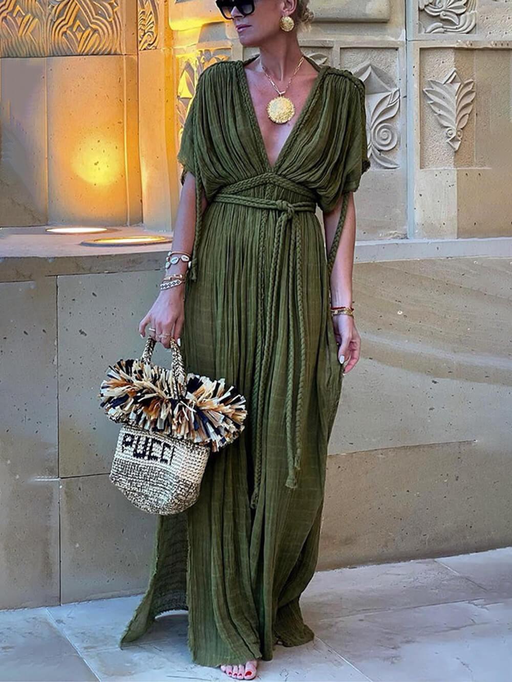 Aurora Valencia | Kimono Draped Braids Cover Up Slit Maxi Dress