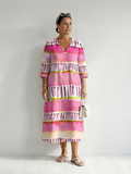Aurora Valencia | Easy Flow Patterned Stripe Midi Dress