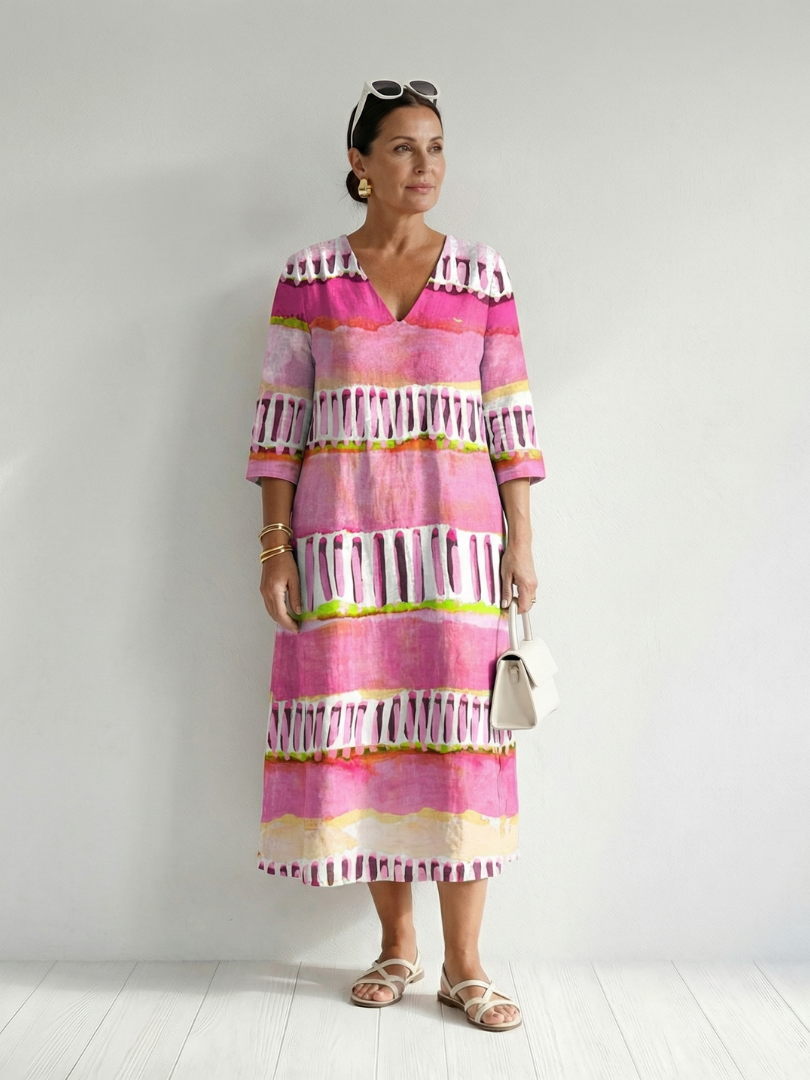 Aurora Valencia | Easy Flow Patterned Stripe Midi Dress
