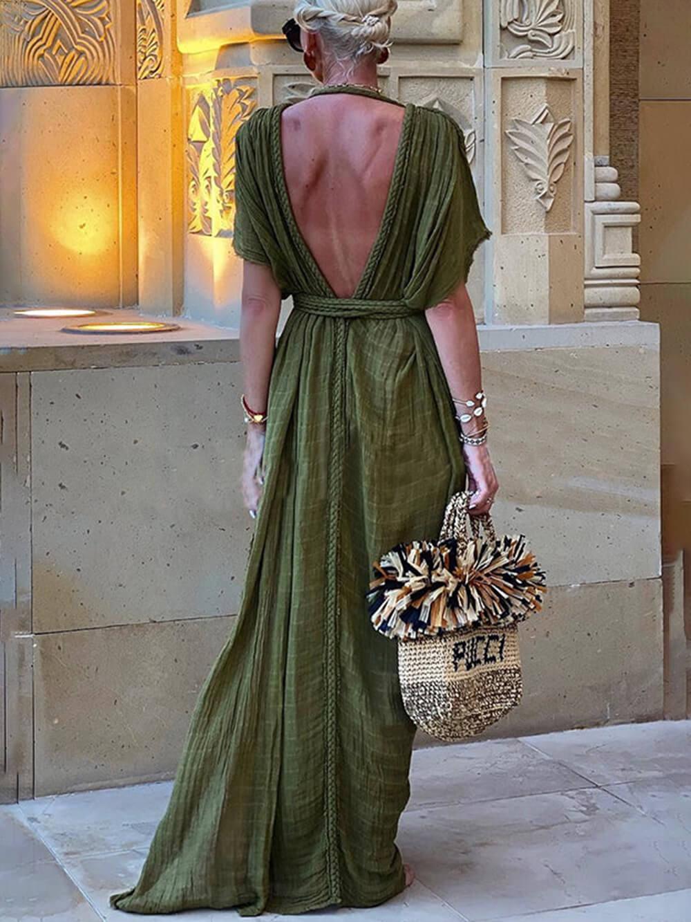 Aurora Valencia | Kimono Draped Braids Cover Up Slit Maxi Dress