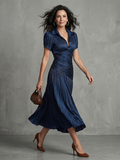 Aurora Valencia  | Pleated Waistline Stripe Midi Dress