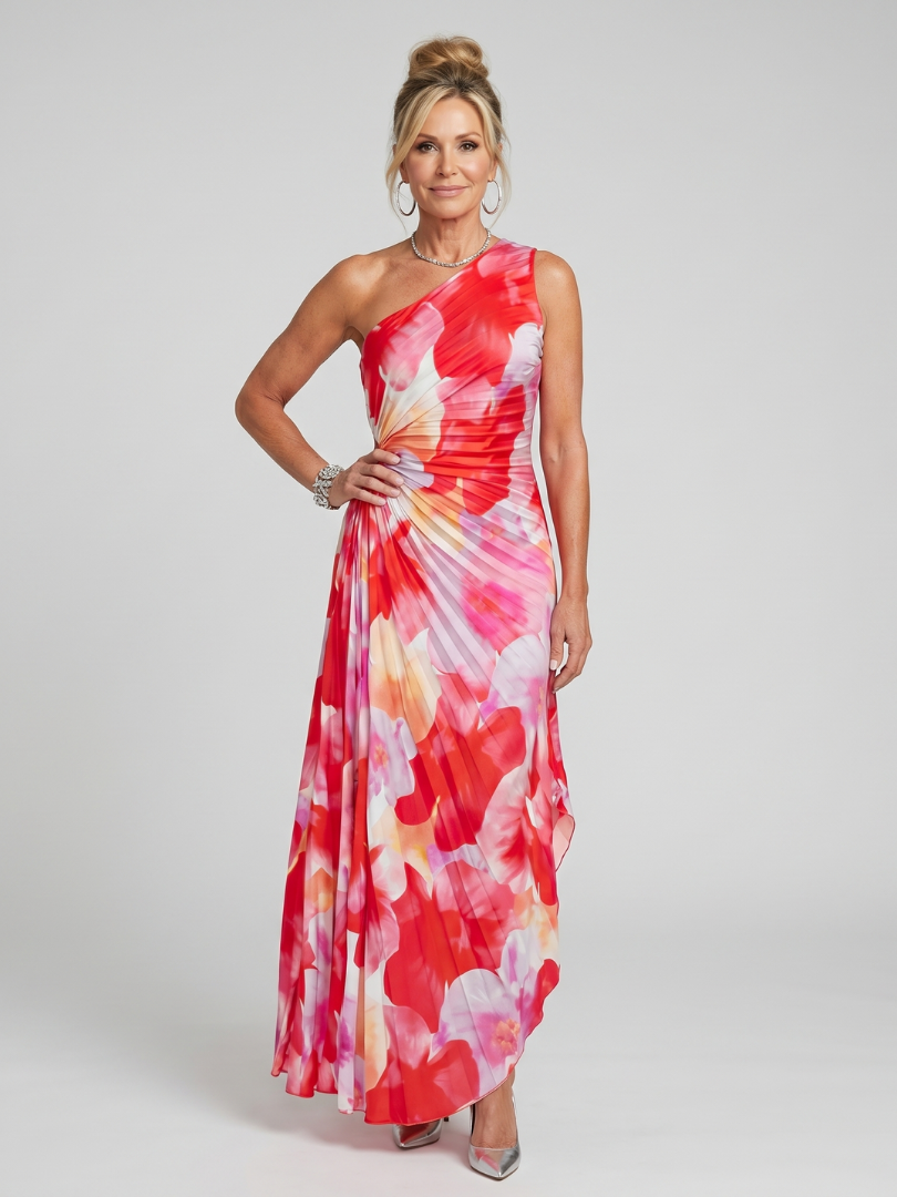 Aurora Valencia | One Shoulder Pleated Bodice Midi Dress