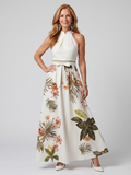 Aurora Valencia | Draped Halter Botanical Panel Maxi Dress