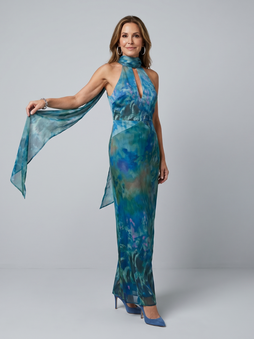 Aurora Valencia | Keyhole Halter Sleeveless Maxi Dress