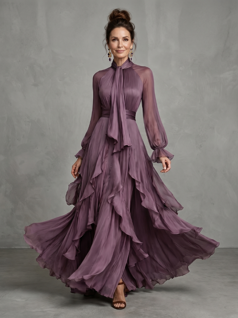 Aurora Valencia | Tie Neck Ruffle Tiered Maxi Dress