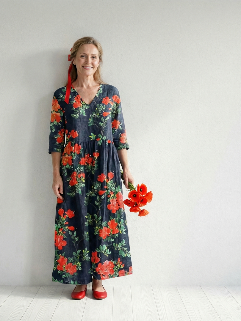 Aurora Valencia | Calm Drape Floral Midi Dress