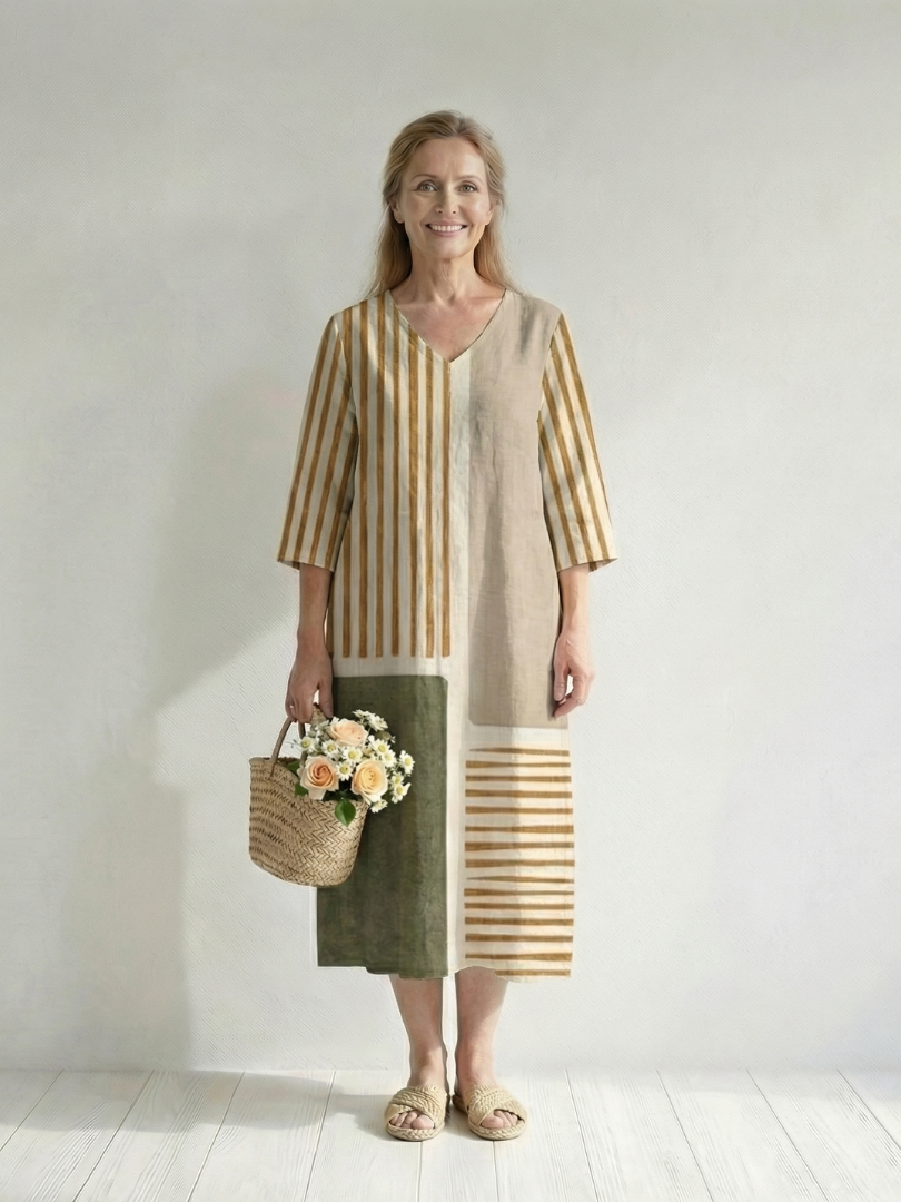 Aurora Valencia | Light Mixed Stripe Midi Dress