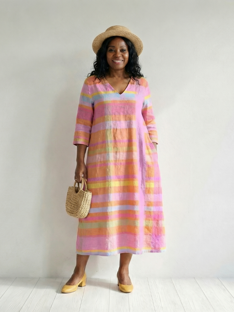 Aurora Valencia | Easy Drape Stripe Midi Dress