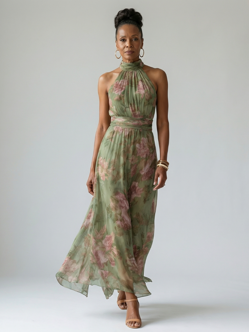 Aurora Valencia | Gathered Halter Midi Dress