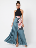 Aurora Valencia | Halter Bodice Floral Skirt Maxi Dress