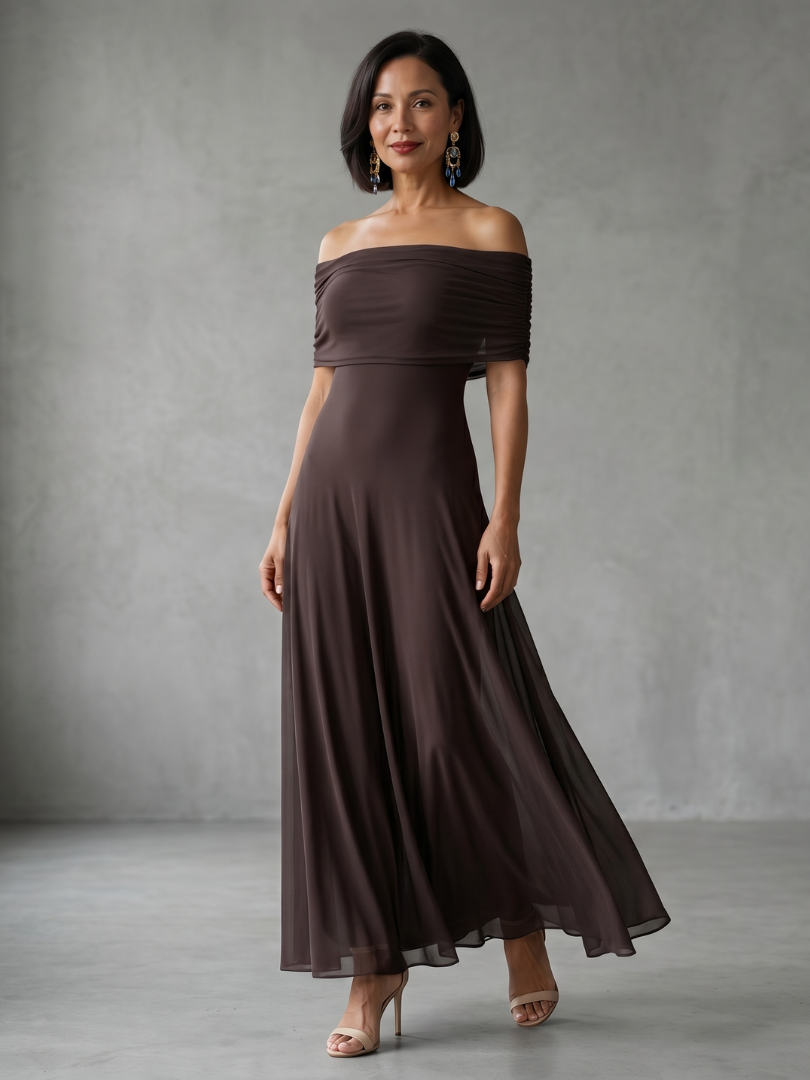 Aurora Valencia | Off Shoulder Draped Midi Dress