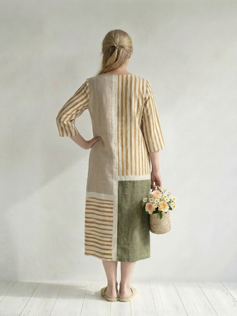 Aurora Valencia | Light Mixed Stripe Midi Dress