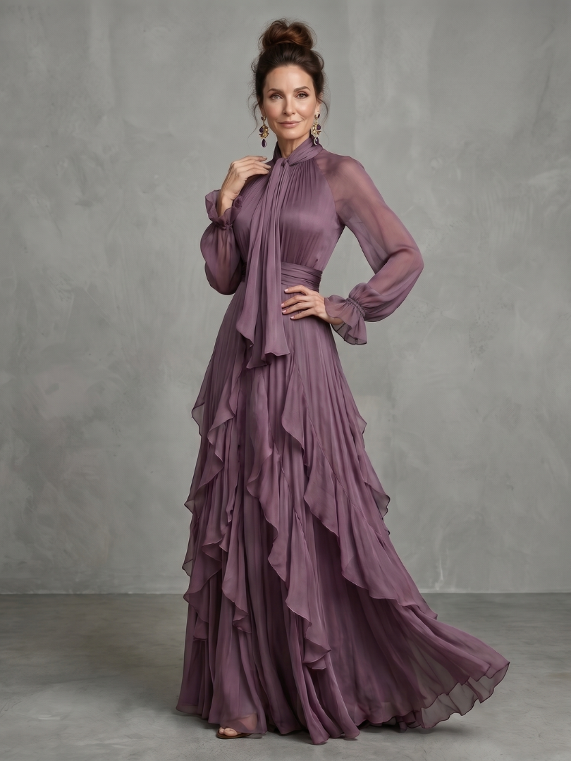 Aurora Valencia | Tie Neck Ruffle Tiered Maxi Dress
