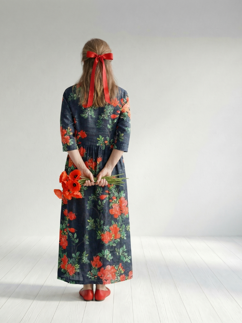 Aurora Valencia | Calm Drape Floral Midi Dress