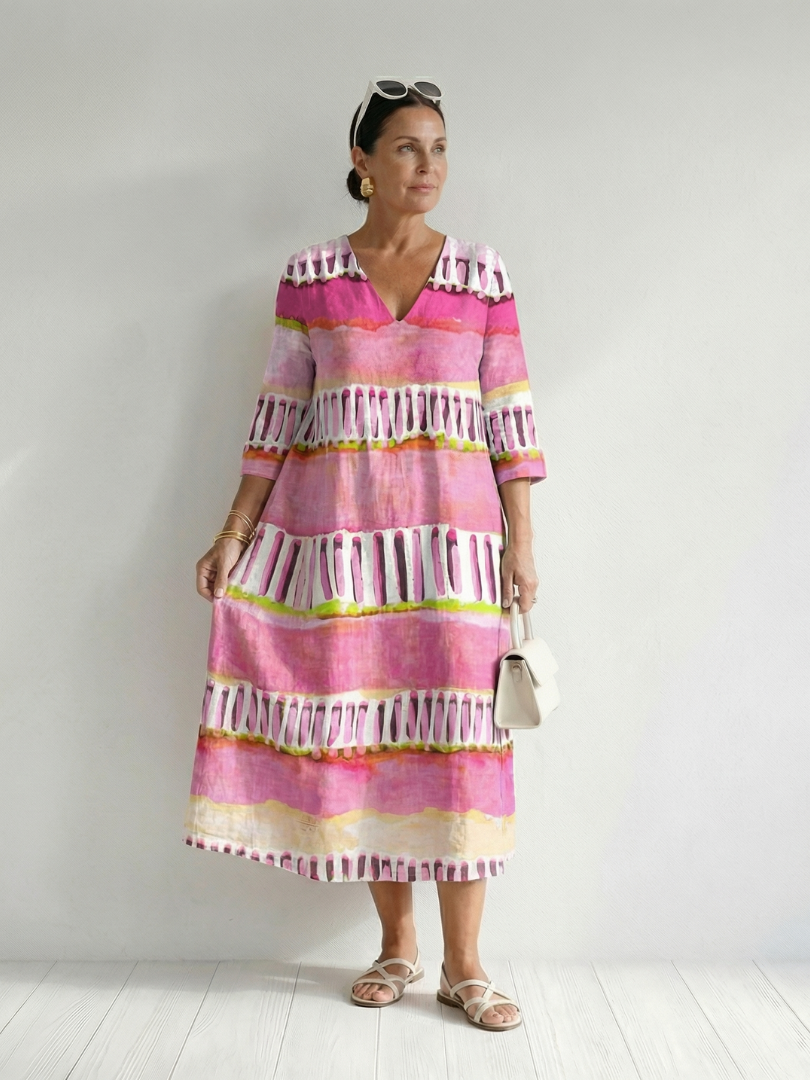 Aurora Valencia | Easy Flow Patterned Stripe Midi Dress