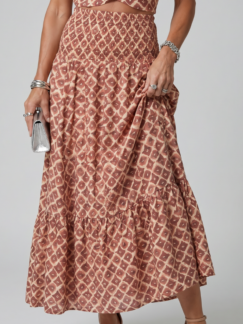 Aurora Valencia | Cross Halter Geometric Print Cutout Midi Dress