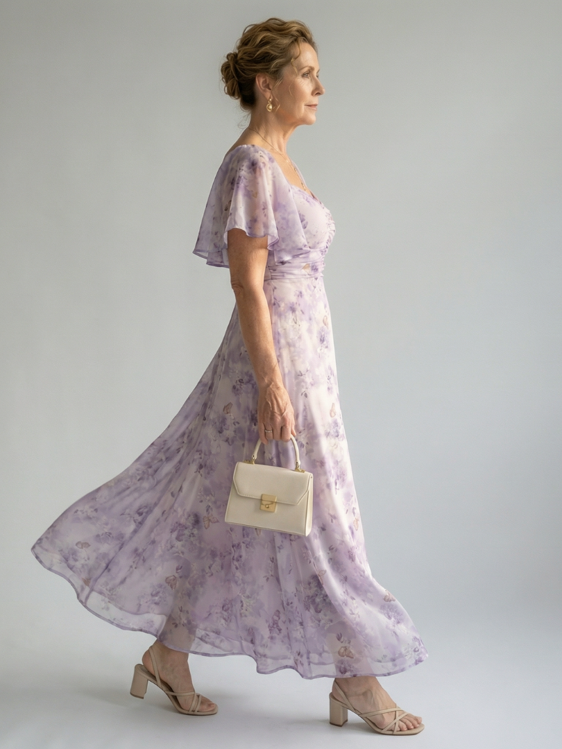 Aurora Valencia |  Flutter Sleeve Midi Dress