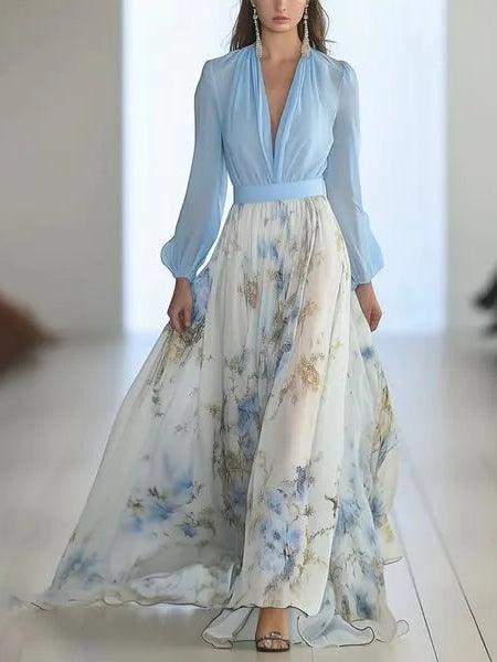 Aurora Valencia | Stunning Floral Print V-Neck Maxi Dress Dress