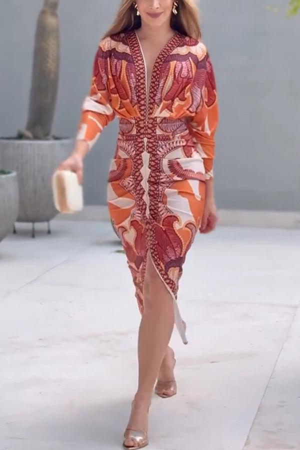 Aurora Valencia | Sun Escape Unique Print Dolman Midi Dress