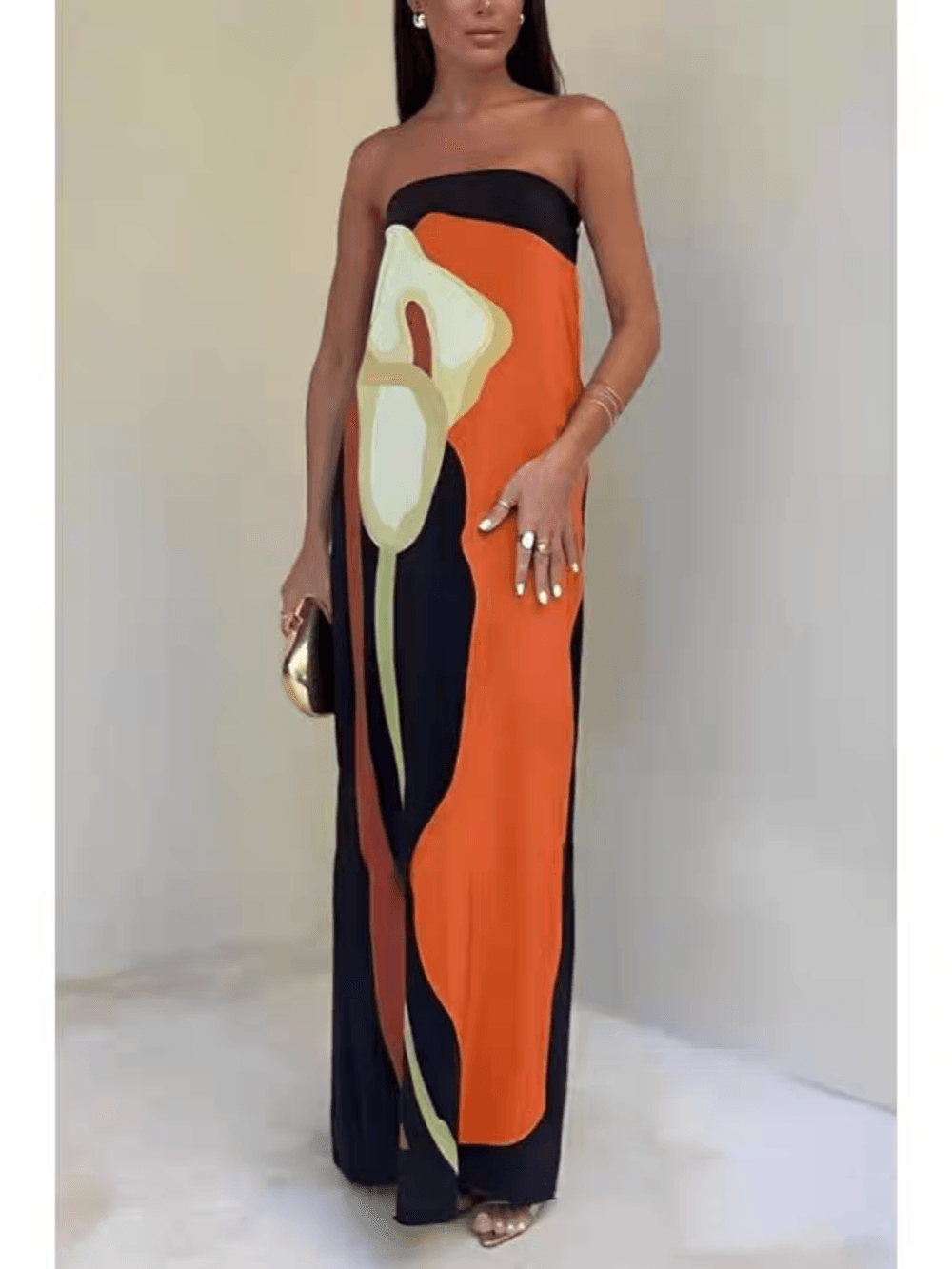Aurora Valencia | Coastal Chic Strapless Printed Maxi Party Dress