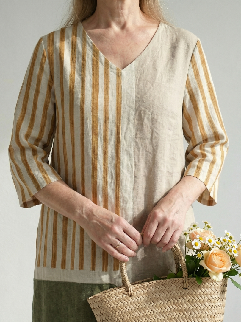 Aurora Valencia | Light Mixed Stripe Midi Dress