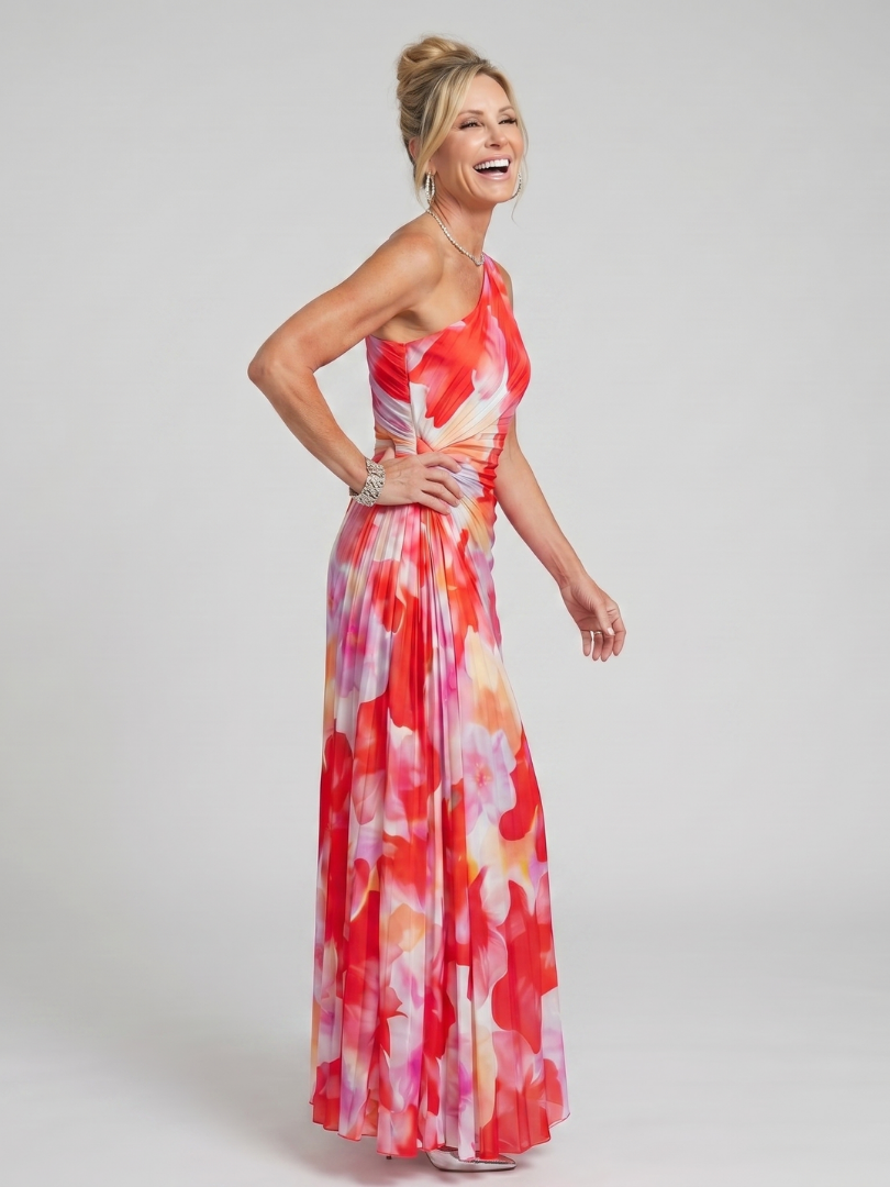 Aurora Valencia | One Shoulder Pleated Bodice Midi Dress
