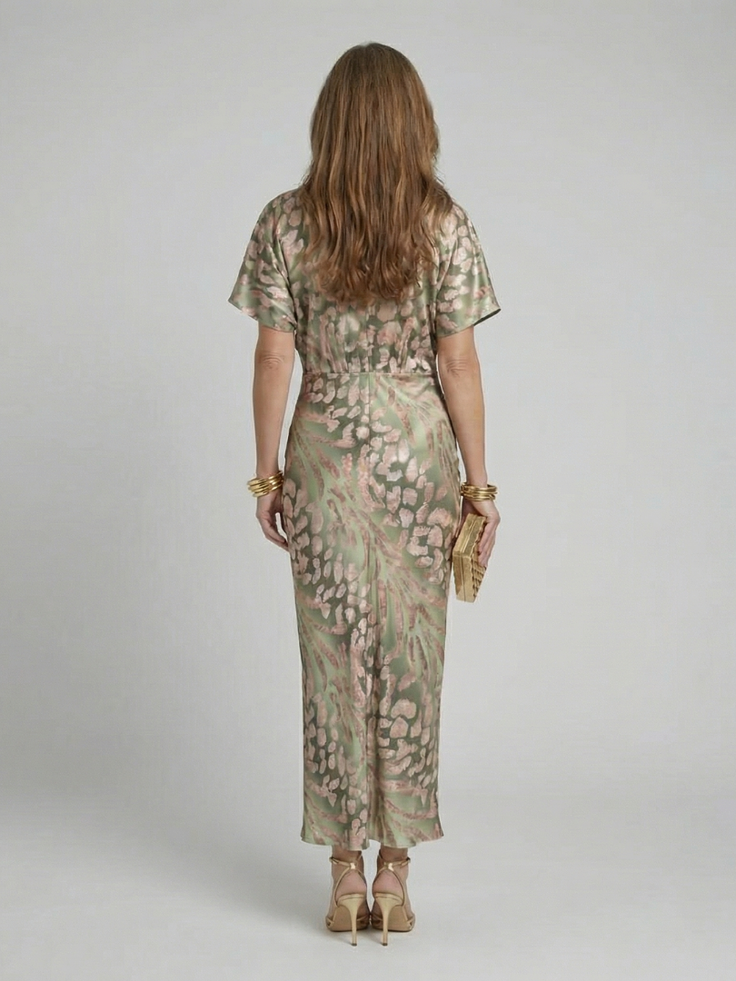 Aurora Valencia | Abstract Print V Neck Twist Waist Midi Dress