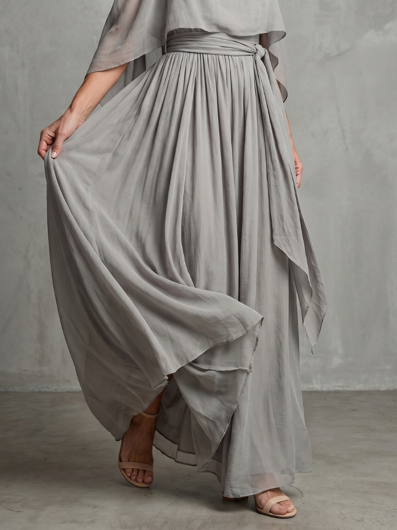 Aurora Valencia | Layered Drape Cold Shoulder Top Wide Leg Set