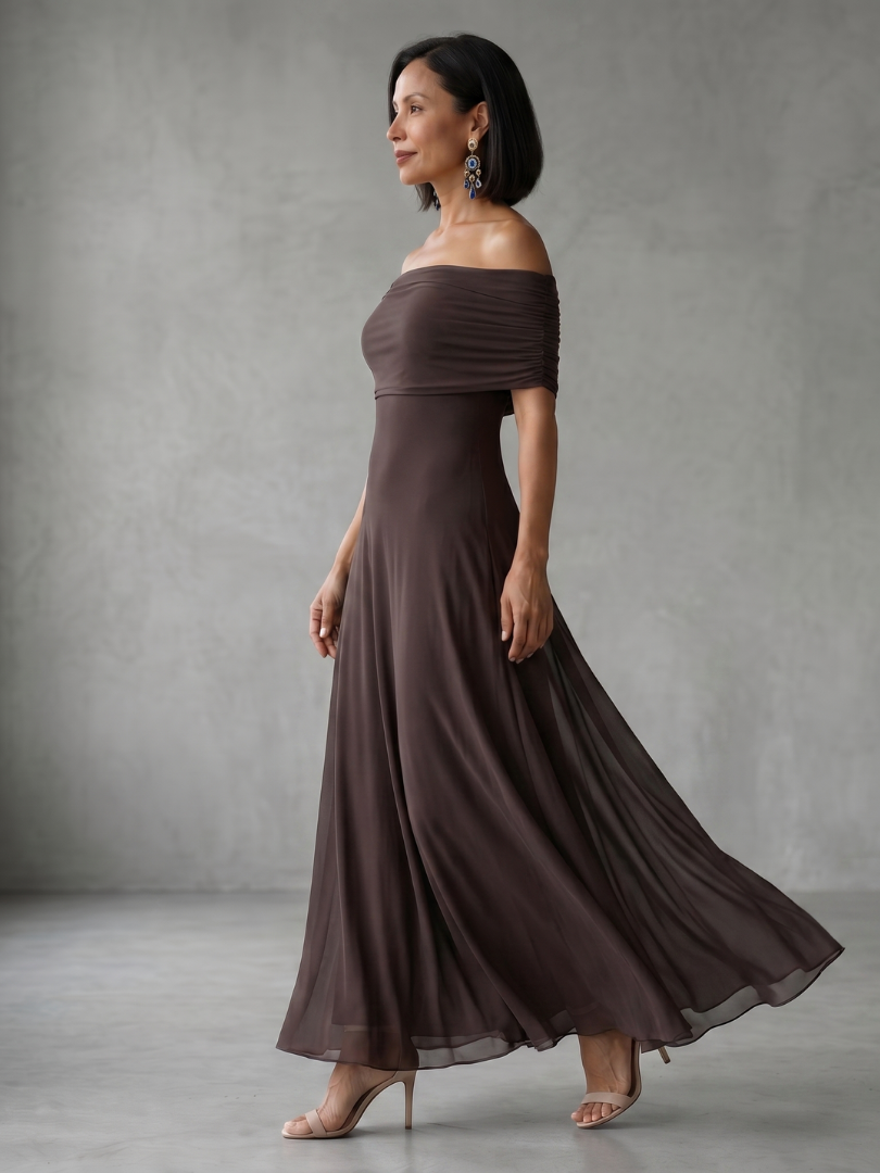 Aurora Valencia | Off Shoulder Draped Midi Dress