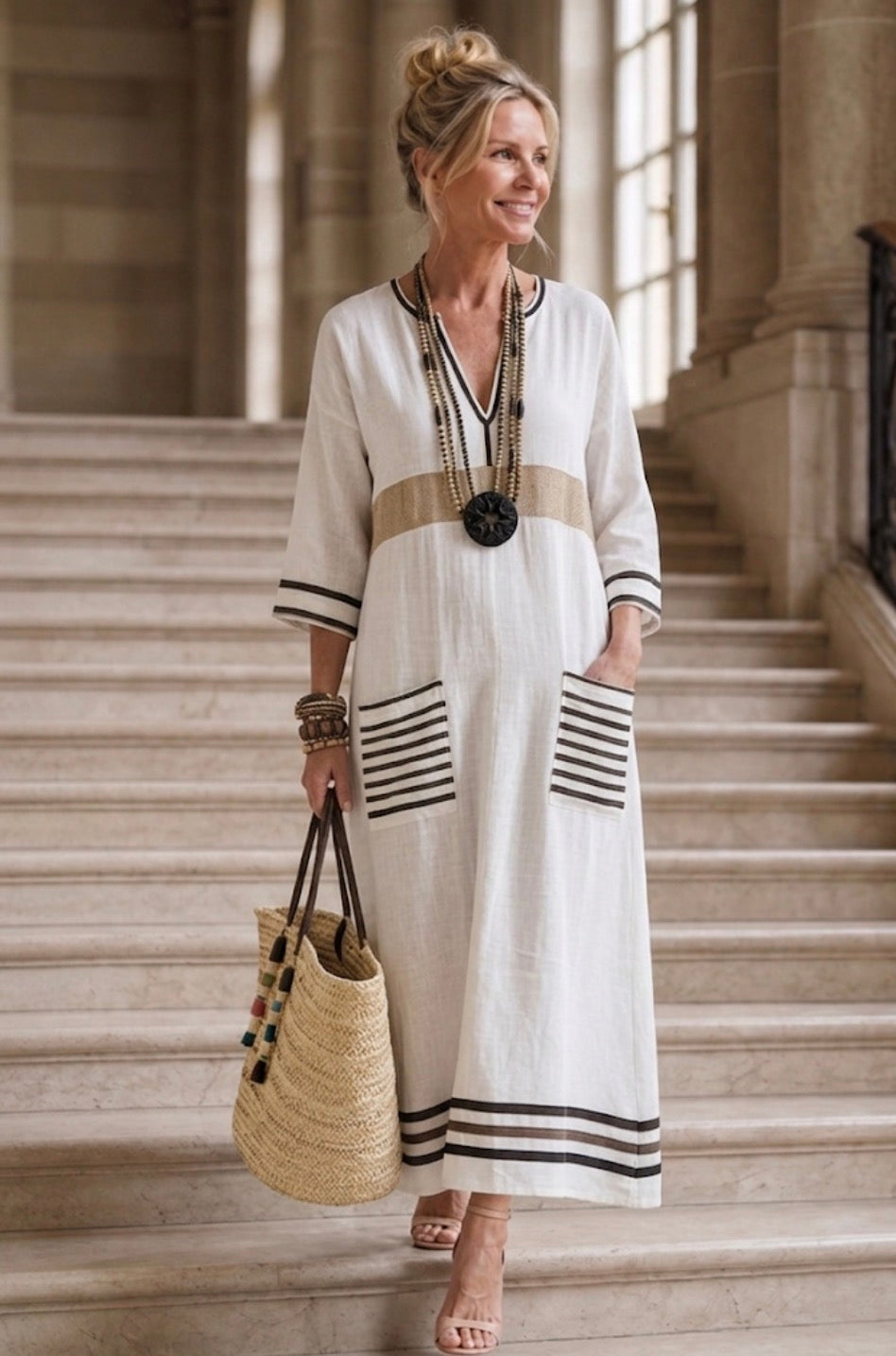 Aurora Valencia | V Neck Half Sleeve Pocket Maxi Dress