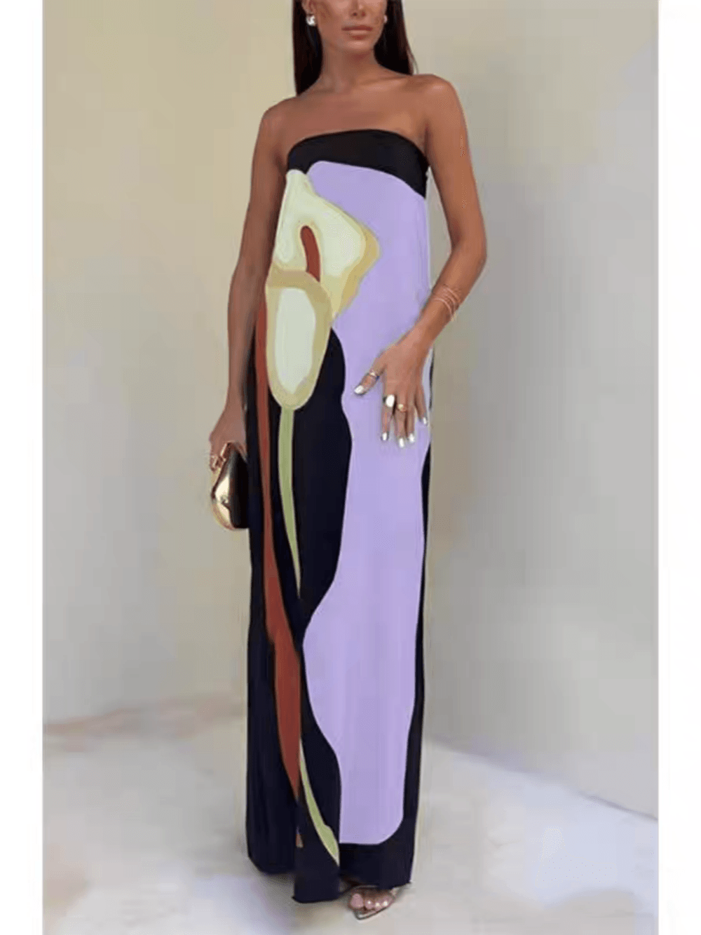 Aurora Valencia | Coastal Chic Strapless Printed Maxi Party Dress