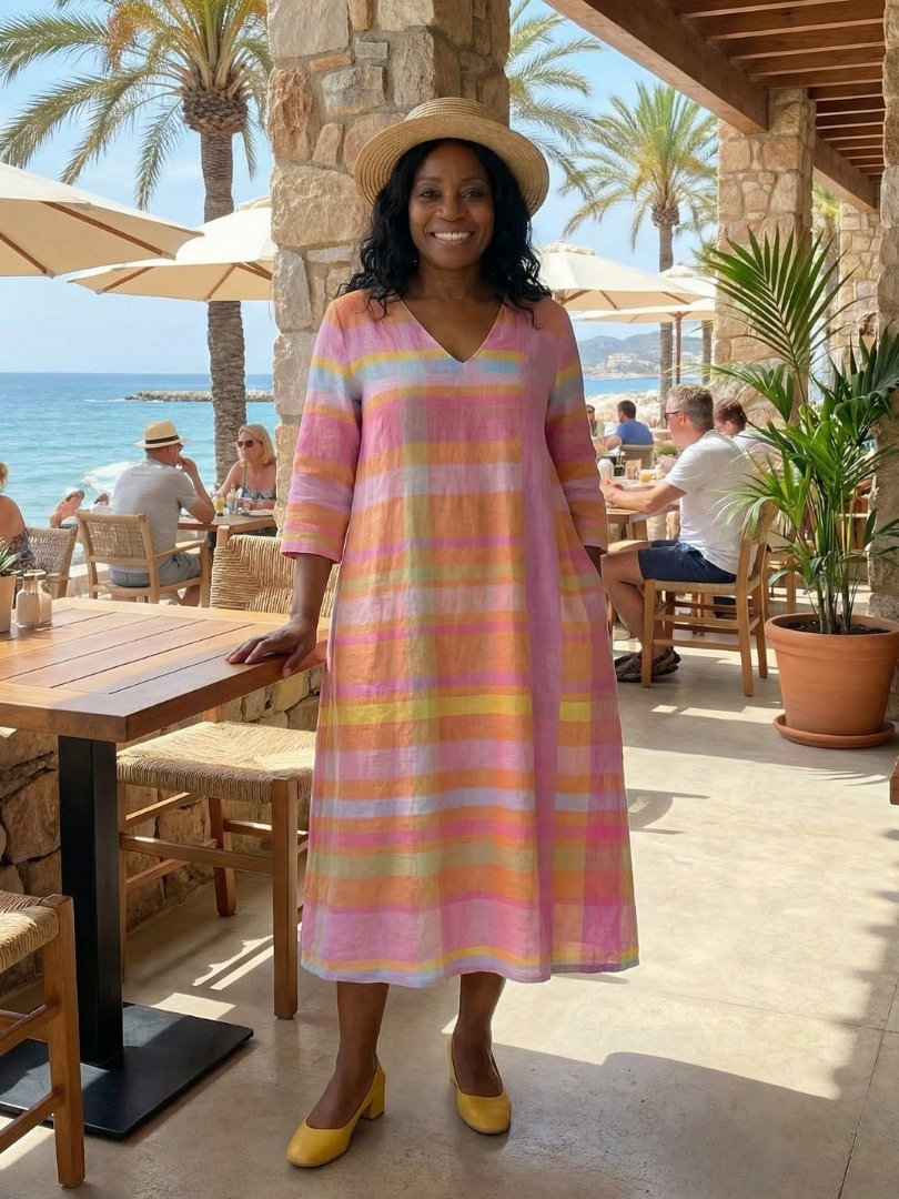 Aurora Valencia | Easy Drape Stripe Midi Dress